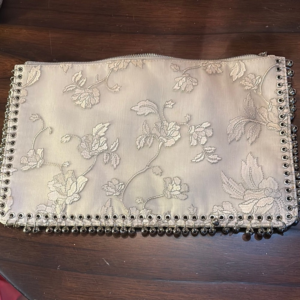 Zimmermann Intermix Exclusive Floral appliqué overlay beaded edge zip top bag